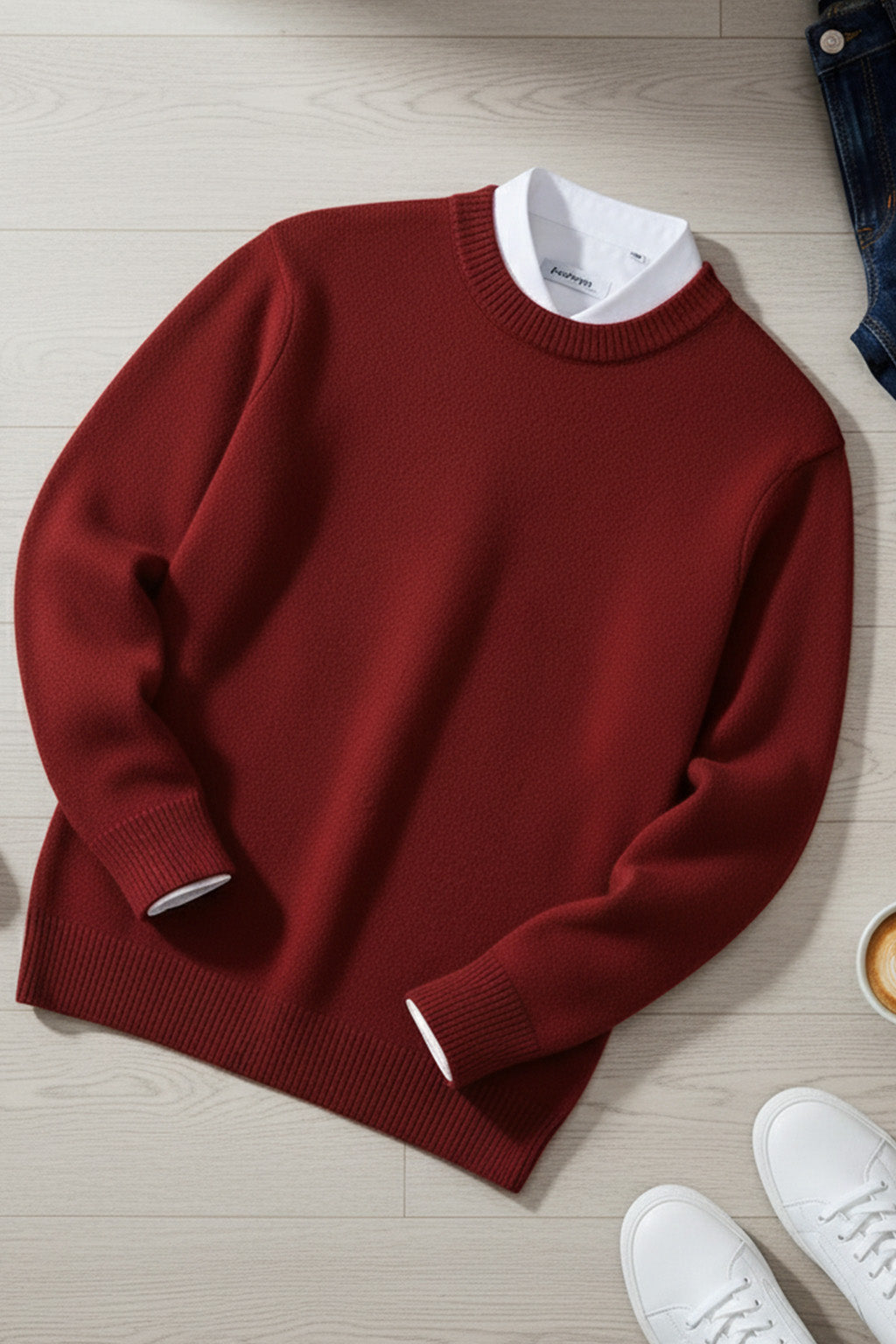 Gestricktes Sweatshirt mit Gerippten Abschlüssen | Tobias – Kastanienrot