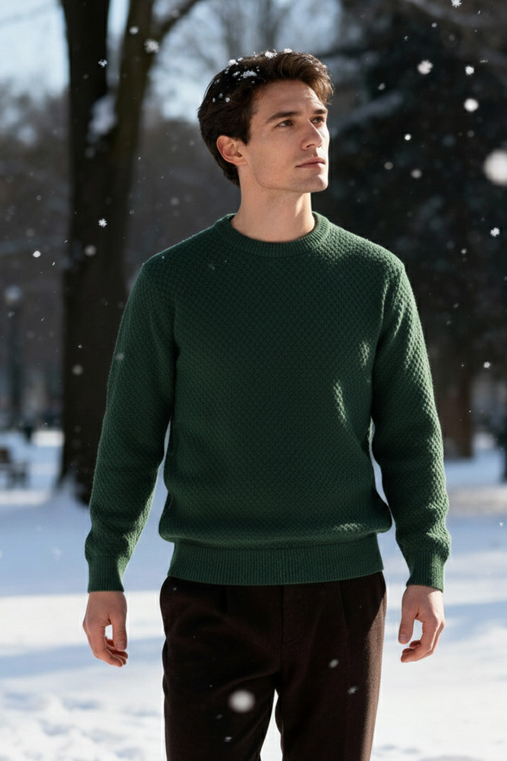 Gestricktes Sweatshirt mit Gerippten Abschlüssen | Leon – Tannengrün