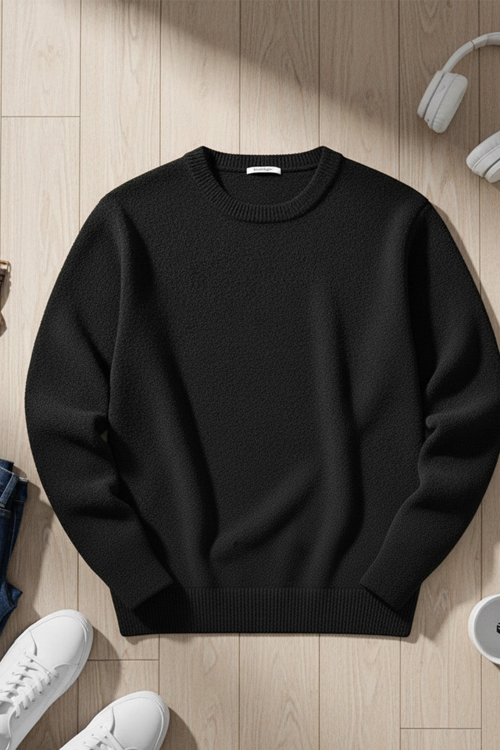 Gestricktes Sweatshirt mit Gerippten Abschlüssen | Markus – Schwarz