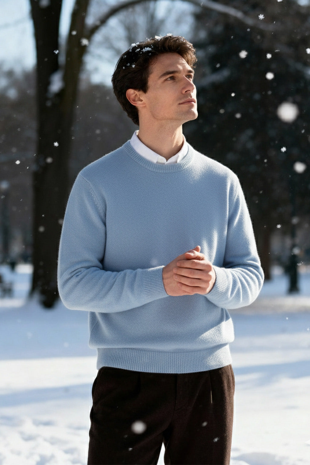 Gestricktes Sweatshirt mit Gerippten Abschlüssen | Lukas – Hellblau