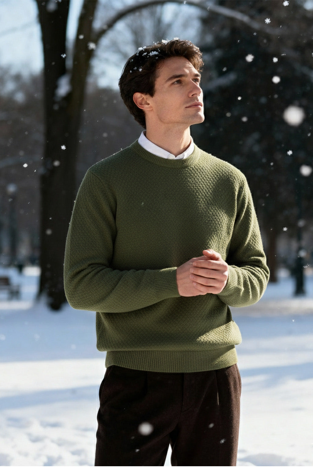 Gestricktes Sweatshirt mit Gerippten Abschlüssen | Karl – Armeegrün