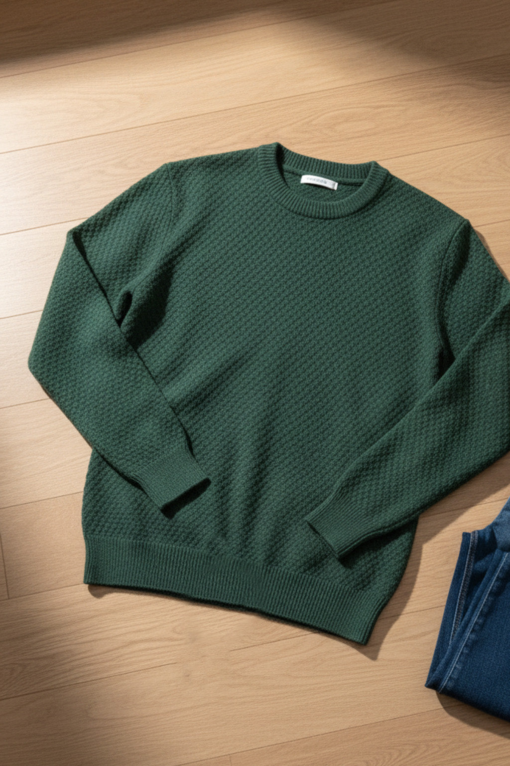 Gestricktes Sweatshirt mit Gerippten Abschlüssen | Leon – Tannengrün