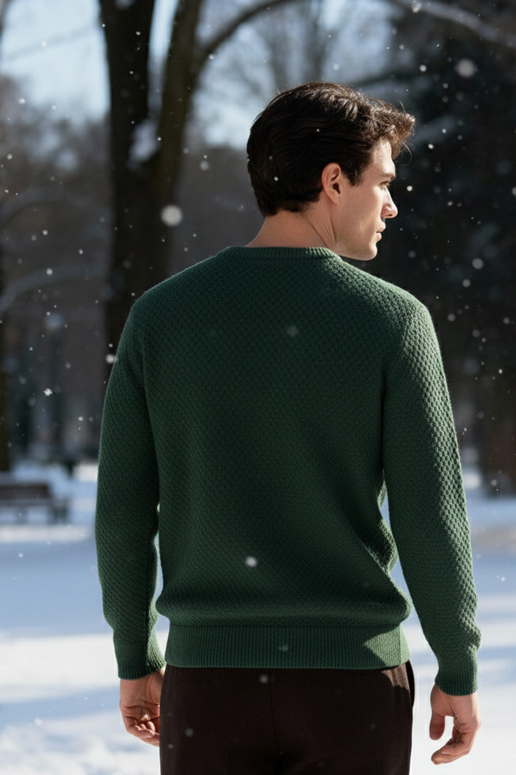 Gestricktes Sweatshirt mit Gerippten Abschlüssen | Leon – Tannengrün