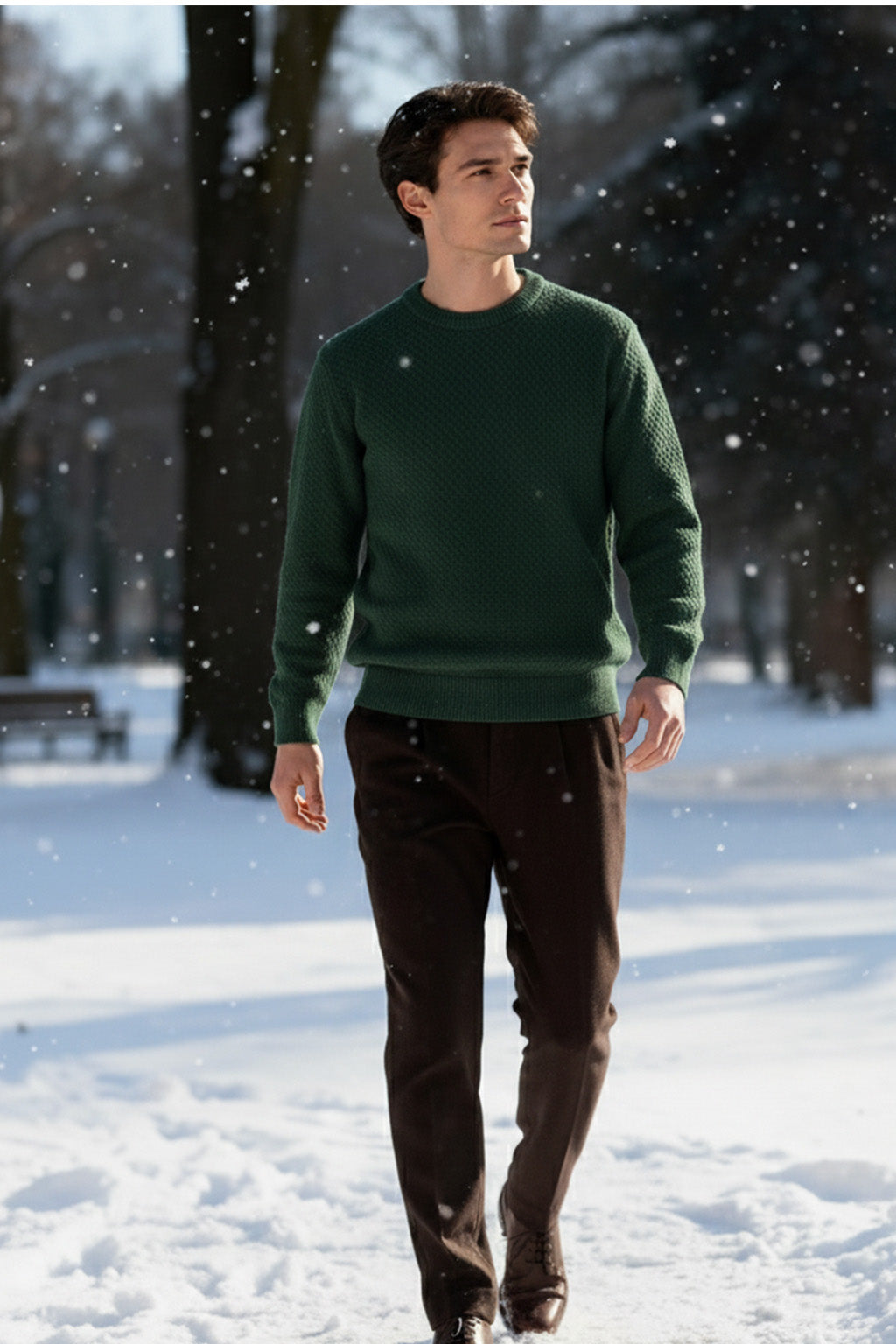 Gestricktes Sweatshirt mit Gerippten Abschlüssen | Leon – Tannengrün