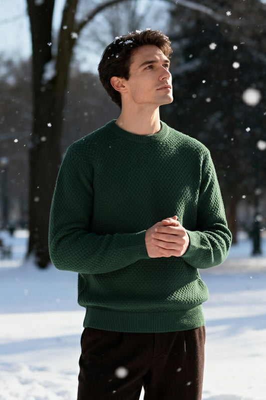 Gestricktes Sweatshirt mit Gerippten Abschlüssen | Leon – Tannengrün