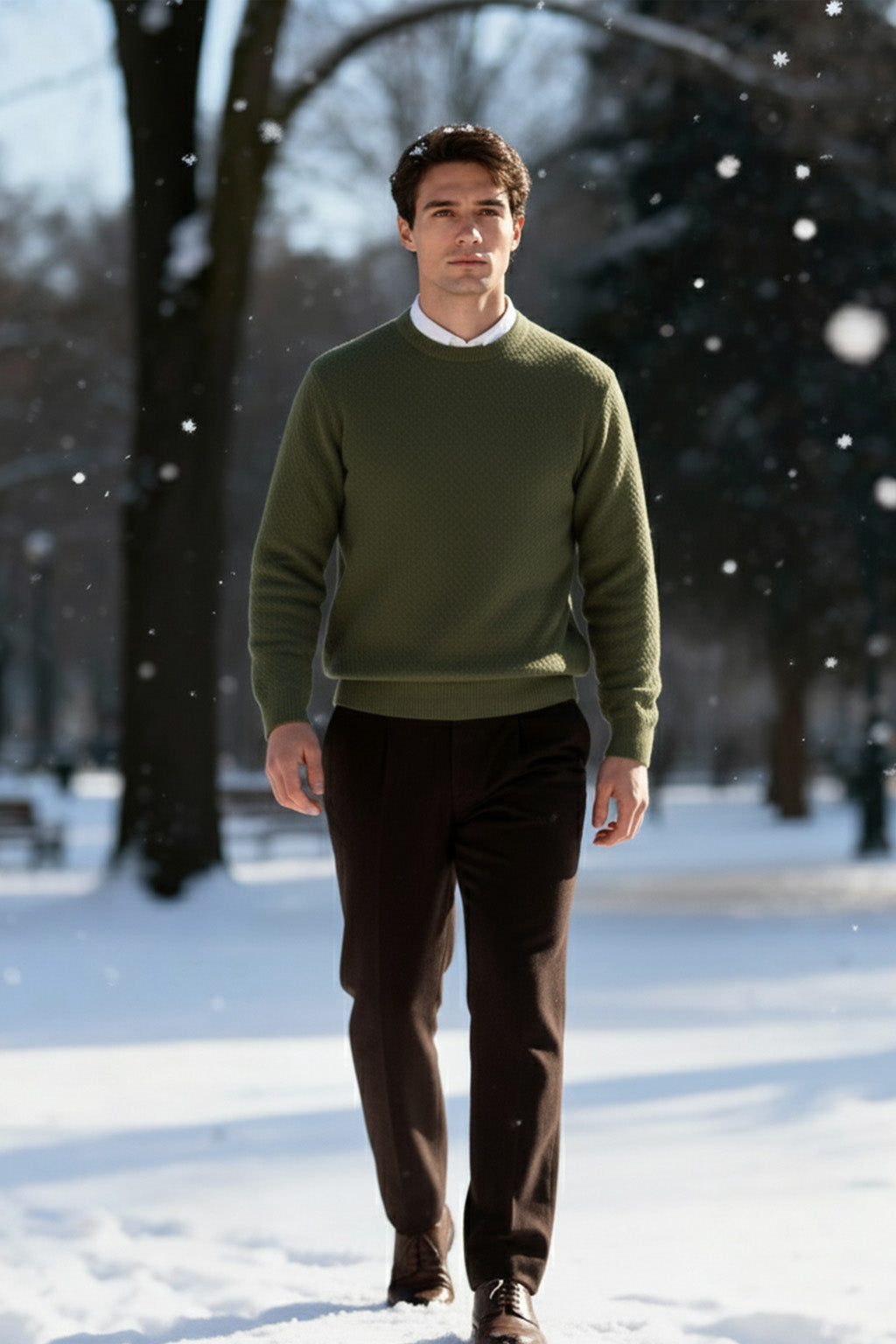 Gestricktes Sweatshirt mit Gerippten Abschlüssen | Karl – Armeegrün