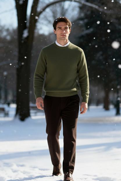 Gestricktes Sweatshirt mit Gerippten Abschlüssen | Karl – Armeegrün