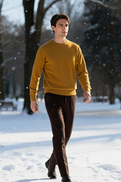 Gestricktes Sweatshirt mit Gerippten Abschlüssen | Henrik – Senfgelb