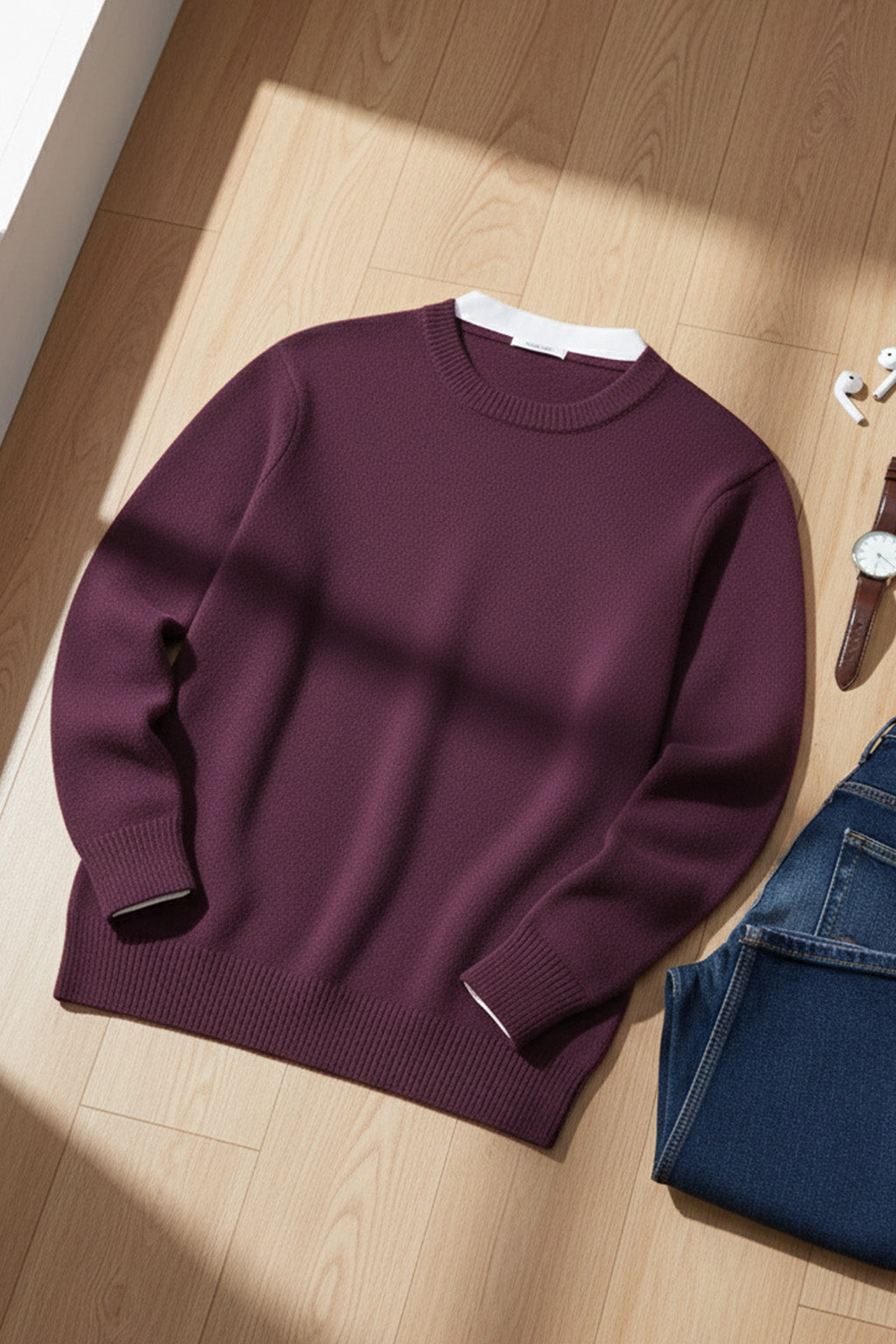 Gestricktes Sweatshirt mit Gerippten Abschlüssen | Sebastian – Aubergine