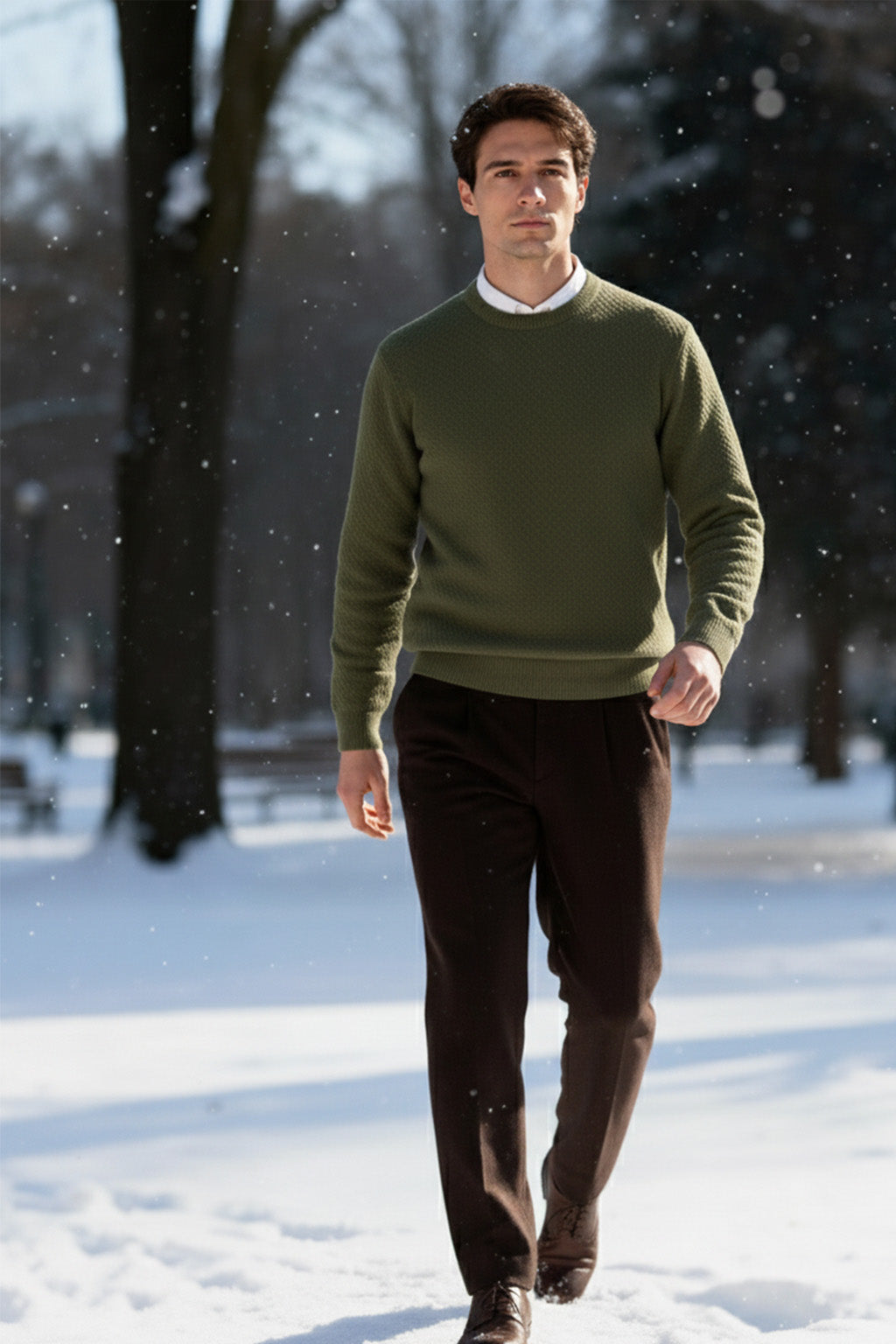 Gestricktes Sweatshirt mit Gerippten Abschlüssen | Karl – Armeegrün