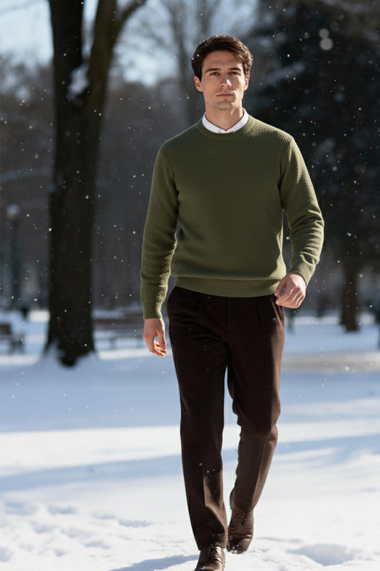 Gestricktes Sweatshirt mit Gerippten Abschlüssen | Karl – Armeegrün