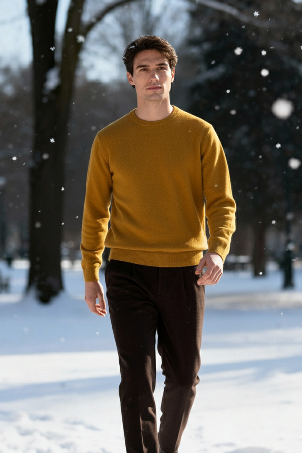 Gestricktes Sweatshirt mit Gerippten Abschlüssen | Henrik – Senfgelb