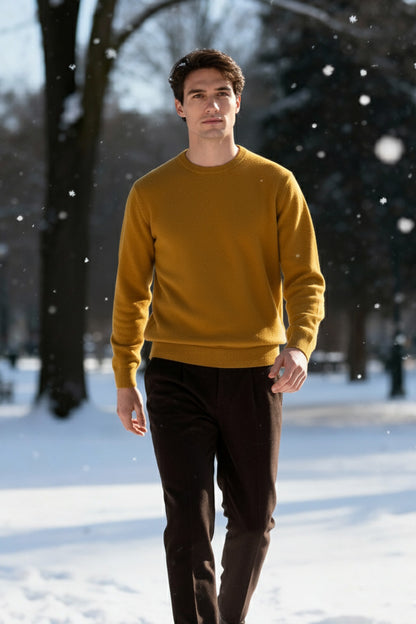 Gestricktes Sweatshirt mit Gerippten Abschlüssen | Henrik – Senfgelb