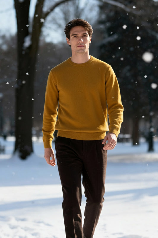 Gestricktes Sweatshirt mit Gerippten Abschlüssen | Henrik – Senfgelb