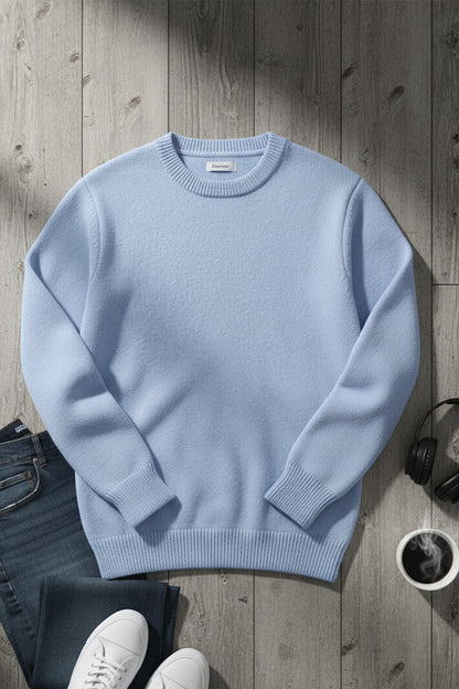 Gestricktes Sweatshirt mit Gerippten Abschlüssen | Lukas – Hellblau