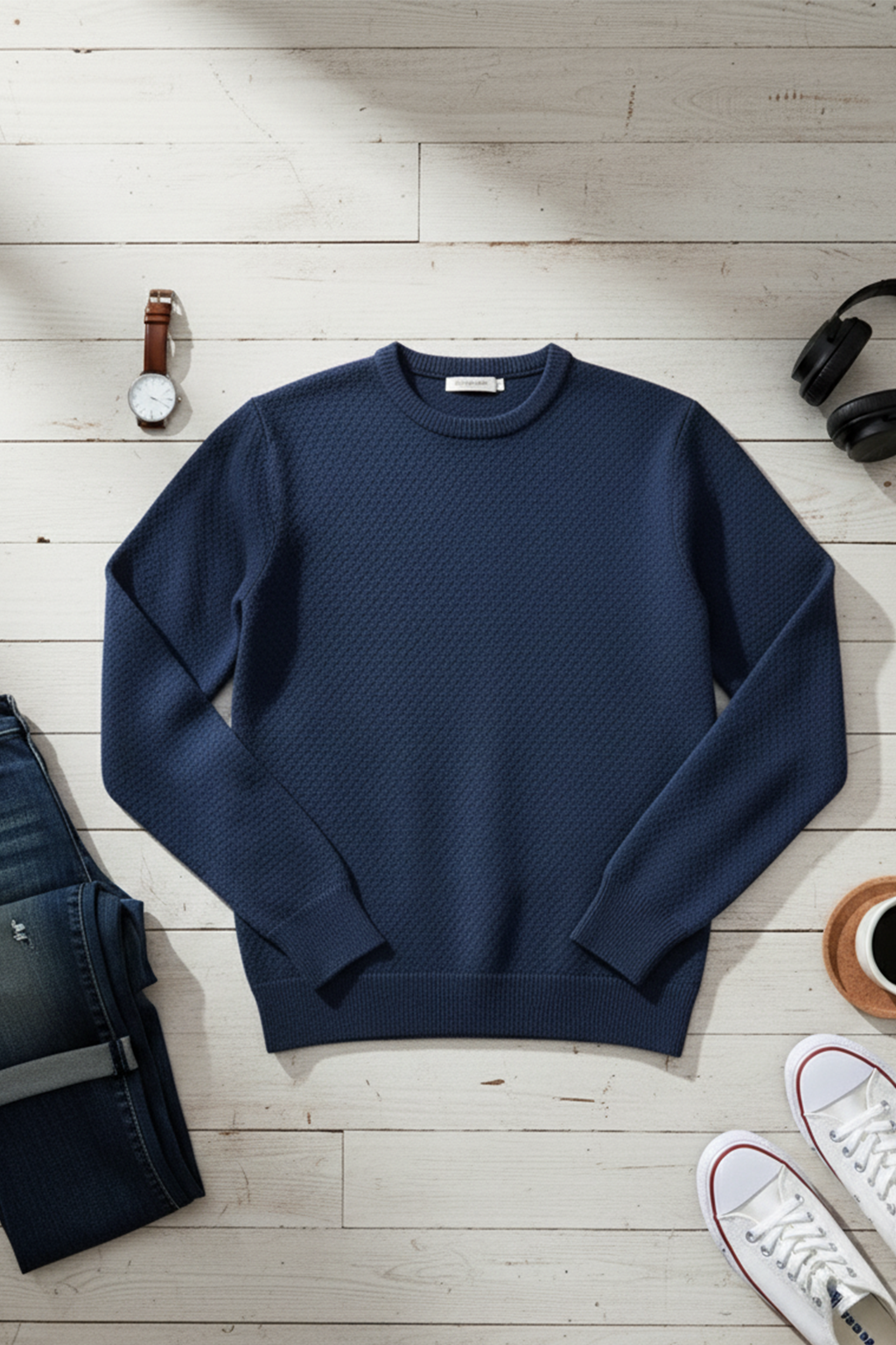 Gestricktes Sweatshirt mit Gerippten Abschlüssen | Jonas – Mitternachtsblau