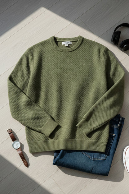 Gestricktes Sweatshirt mit Gerippten Abschlüssen | Karl – Armeegrün